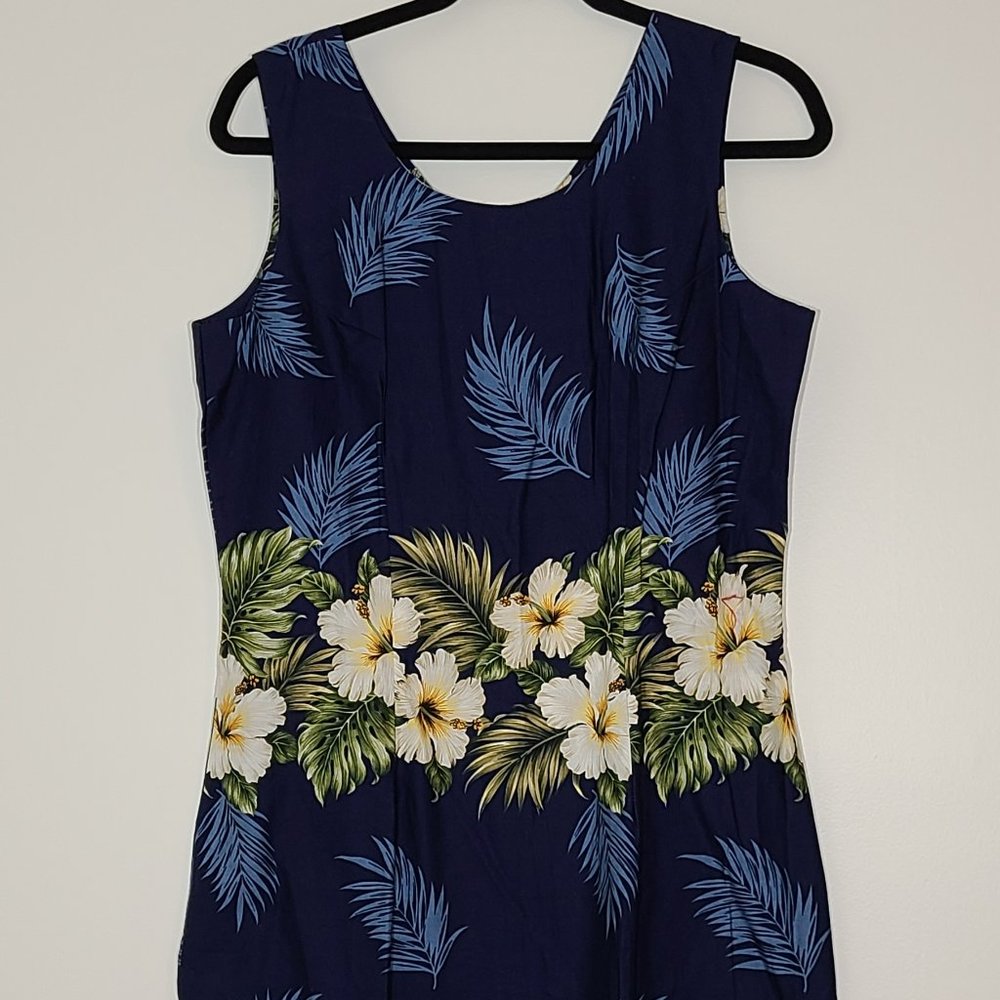 KY's Hawaiian Made Shift Dress with Hibiscus Flowers Vintage Size Large